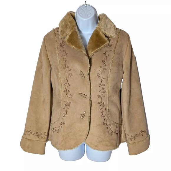ARSENO CANADA Faux SUEDE & FUR jacket Sz S EMBROIDERIES TOOTH-LIKE buttons A GEM - Picture 1 of 16
